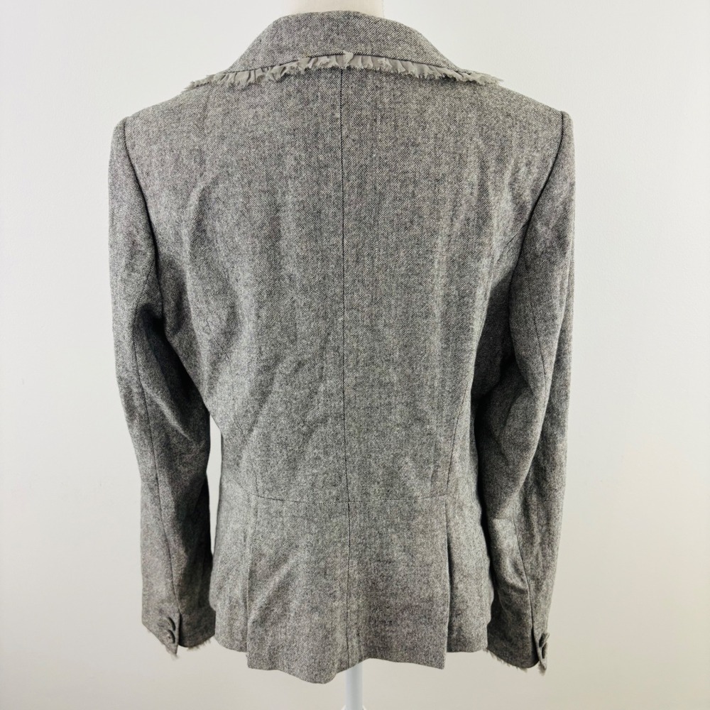 White House Black Market Gray Wool Blend Ruffle Trim Peplum Blazer Jacket 14 - Picture 4 of 9
